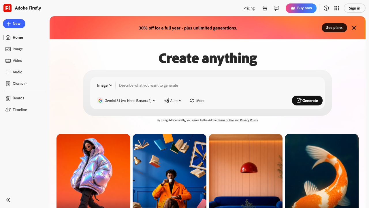 Adobe Firefly homepage